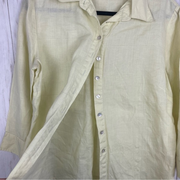 Edward 100% Irish linen yellow button down blouse - Picture 6 of 7